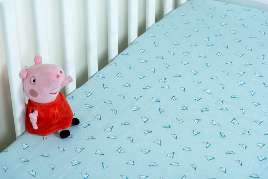 Blue Paperplane - Fitted Crib/ Cot Sheet