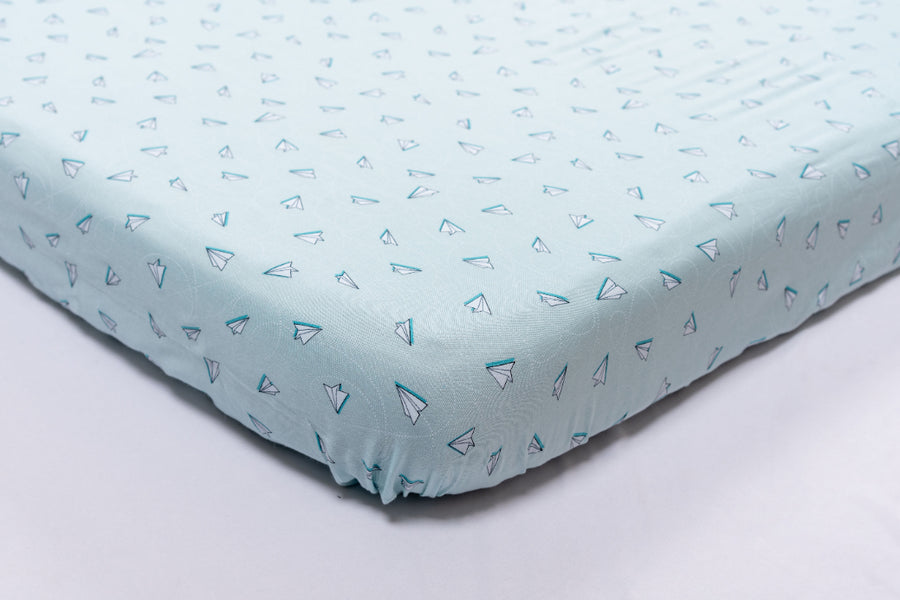 Blue Paperplane - Fitted Crib/ Cot Sheet