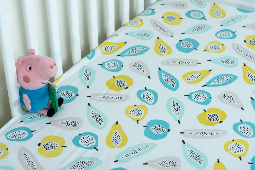 Green Solid & Green Peaches - Fitted Crib/ Cot Sheet Combo