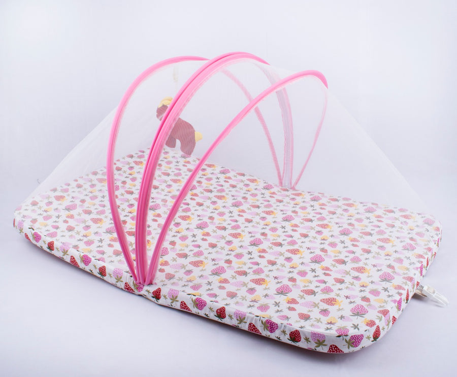 Blooming Buds Mattress with Net and Hanging Toy - Strawberry Print