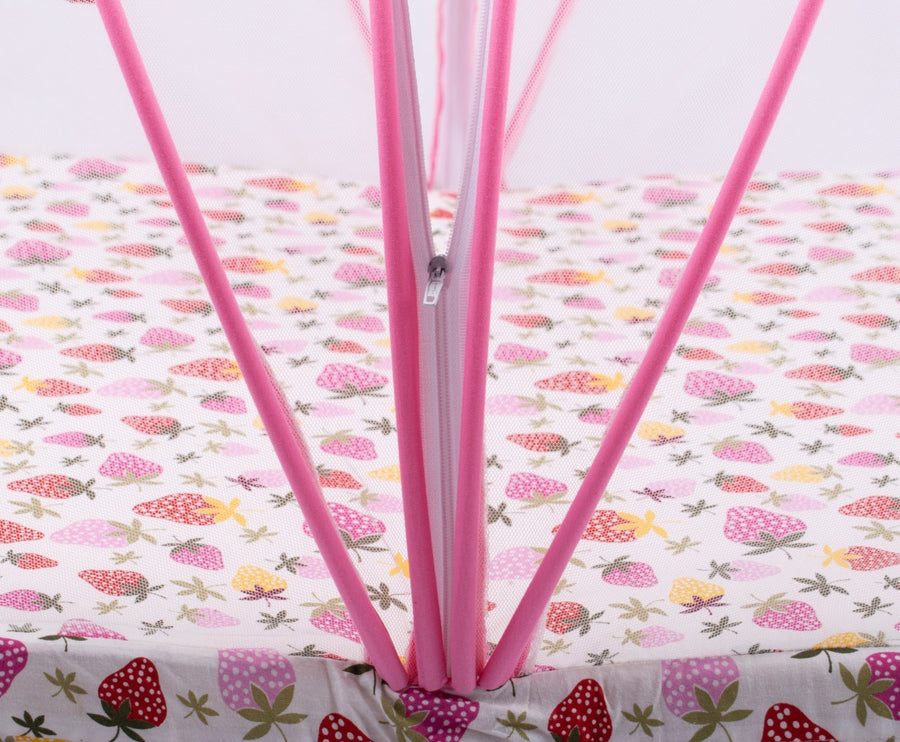 Blooming Buds Mattress with Net and Hanging Toy - Strawberry Print