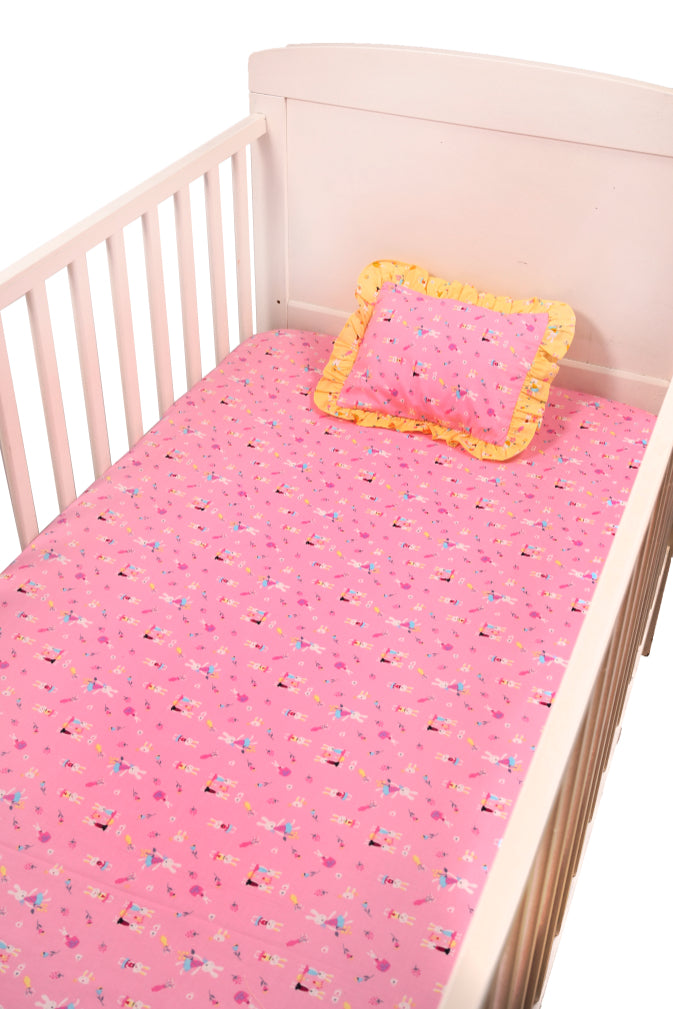 Pink Rabbit - Cot Sheet with Pillow Cover