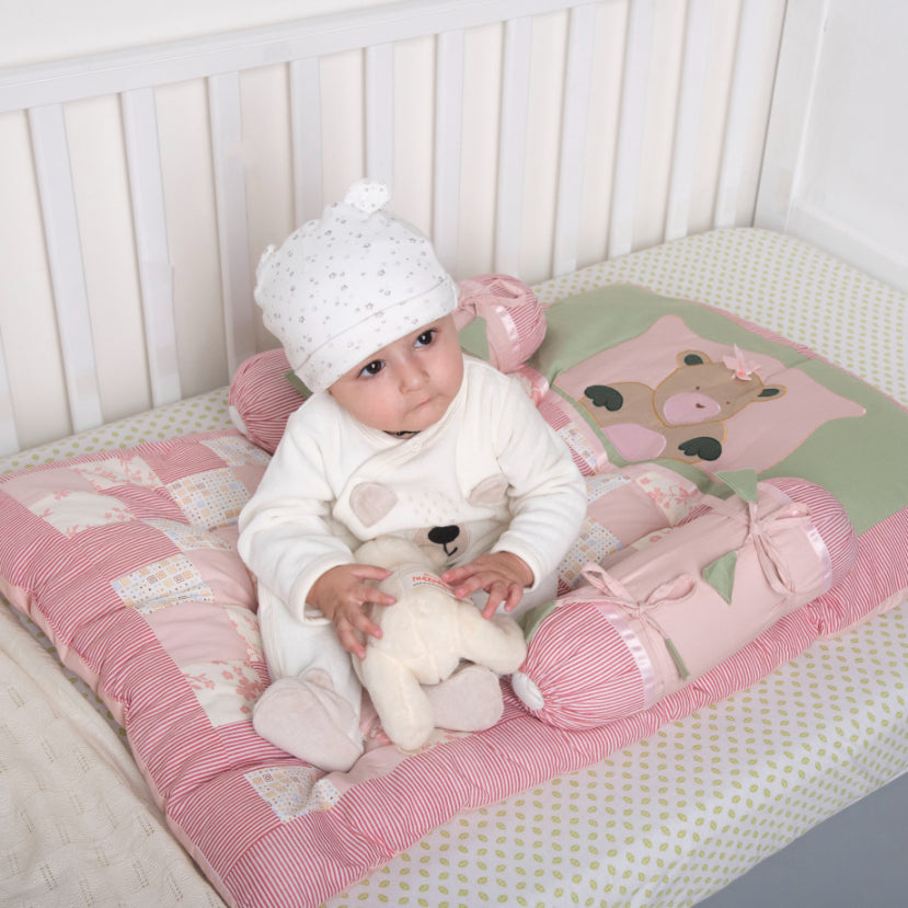 Pink Teddy Bear - Newborn Mattress Set